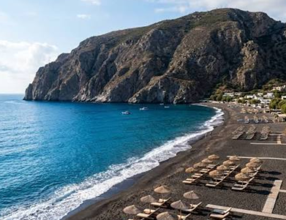 Perissa black sand